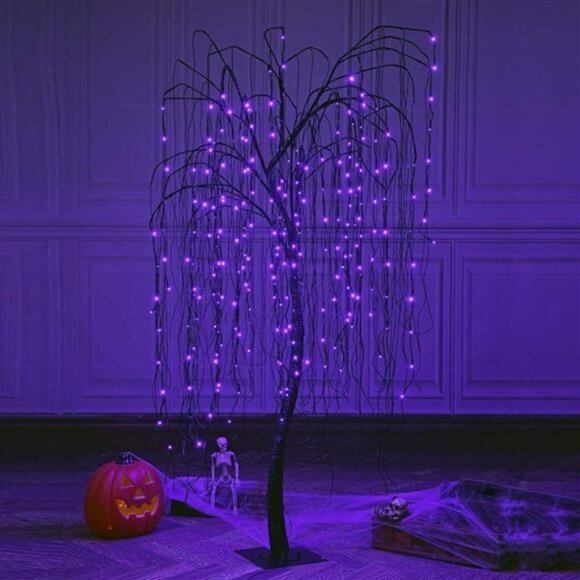 tree halloween Other - 7 Feet Halloween Willow Tree with Spiders, 256 LED Lights for Home, Festival,